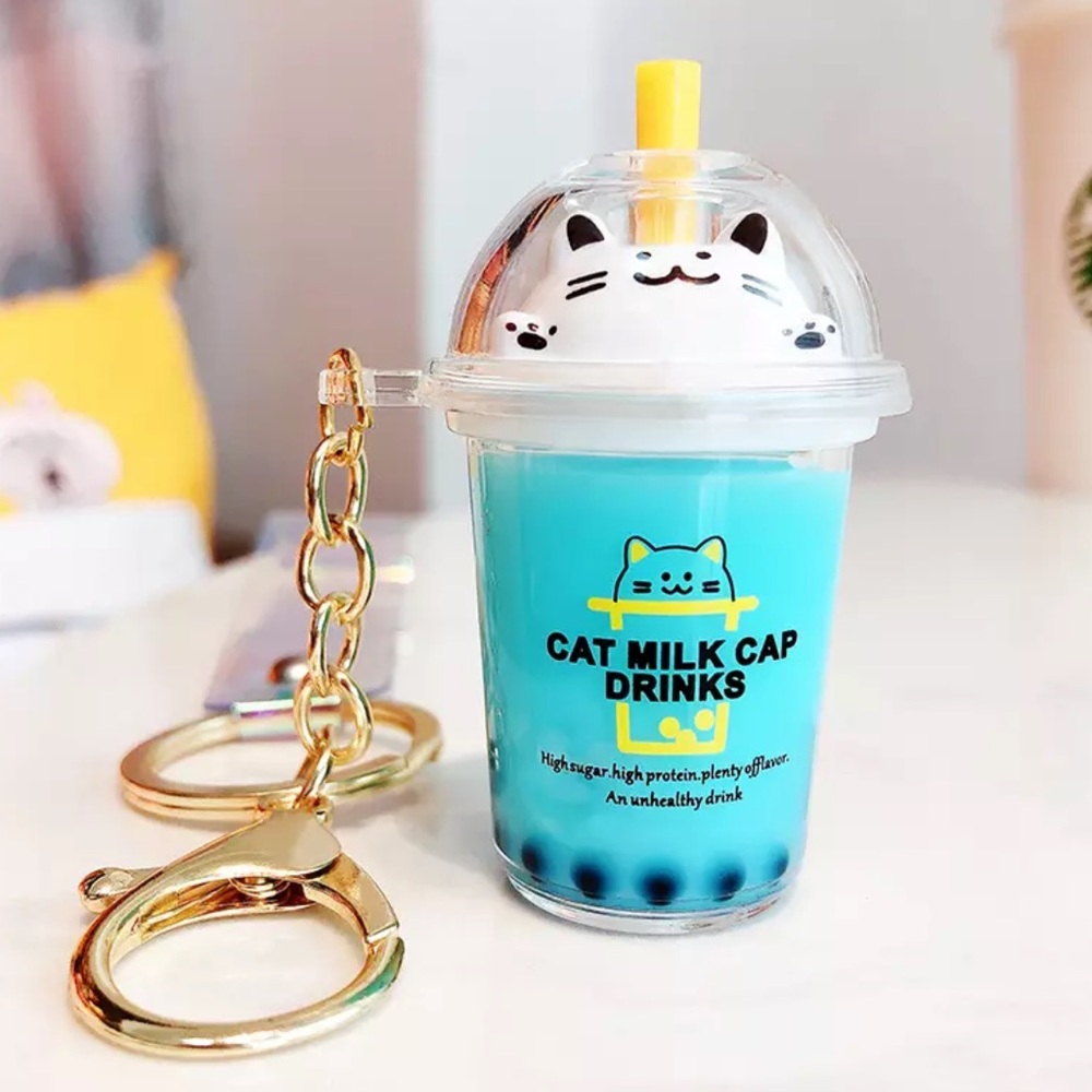 Bubble tea keychain liquid boba tea cartoon cute Milk tea blue